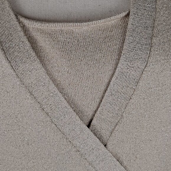 Como Size Large Sparkly Gold Faux Wrap Sweater Tank Insert Dressy Formal EUC - Picture 2 of 9